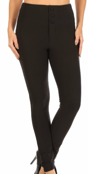 Black High Waist with Button Front Leggings
