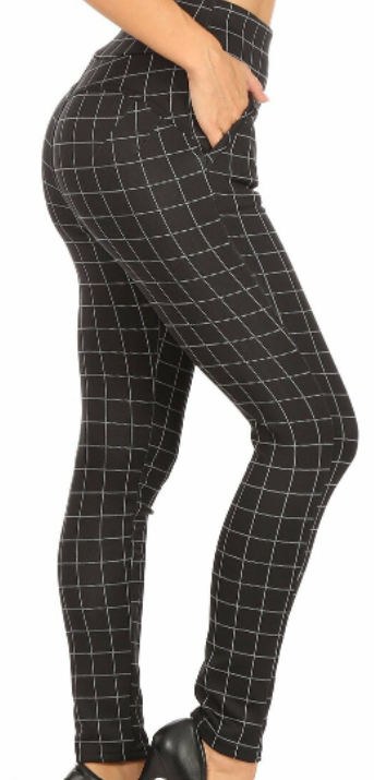 Black and White Grid High Waist with Pockets Leggings