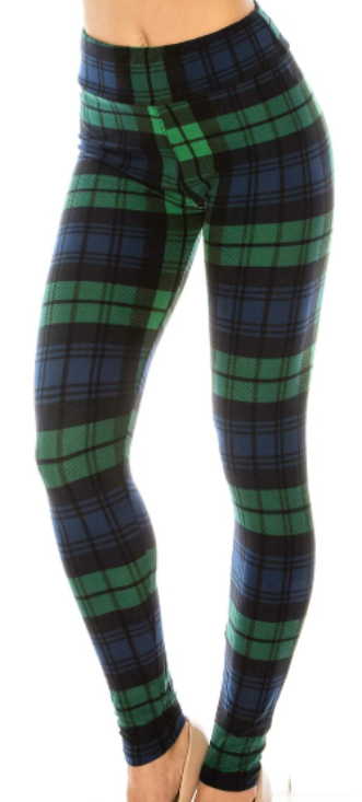 Green & Black Plaid High Waist Leggings