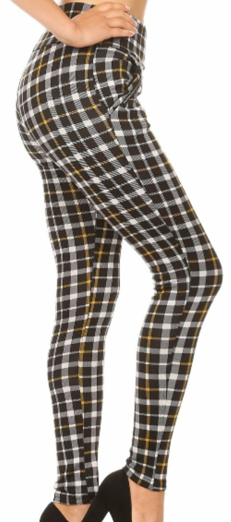 Plaid Mustard High Waist with Zipper Pockets Leggings